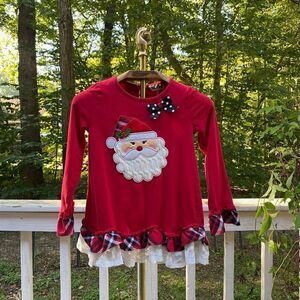 Vintage 00s Rare Editions Girl’s Red Santa Lace Ruffle Top